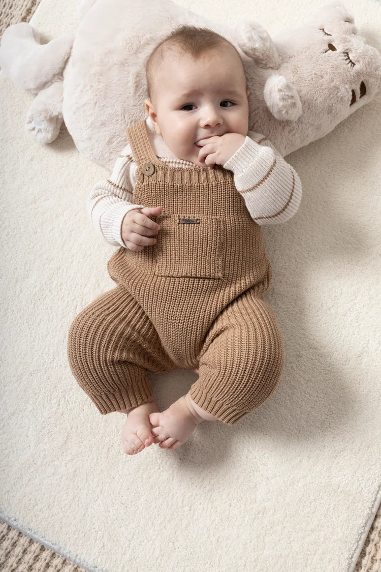 Baby Knit Overall Set – Camel & Cream | 2-Piece Outfit