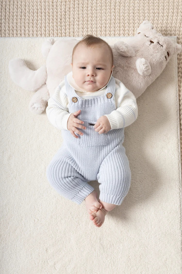 Baby Knit Overall Set – Light Blue & Cream | 2-Piece Outfit