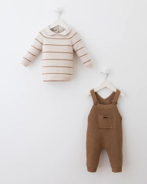 Baby Knit Overall Set – Camel & Cream | 2-Piece Outfit