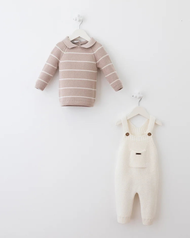 Baby Knit 2-Piece Set – Cream & Beige Stripes