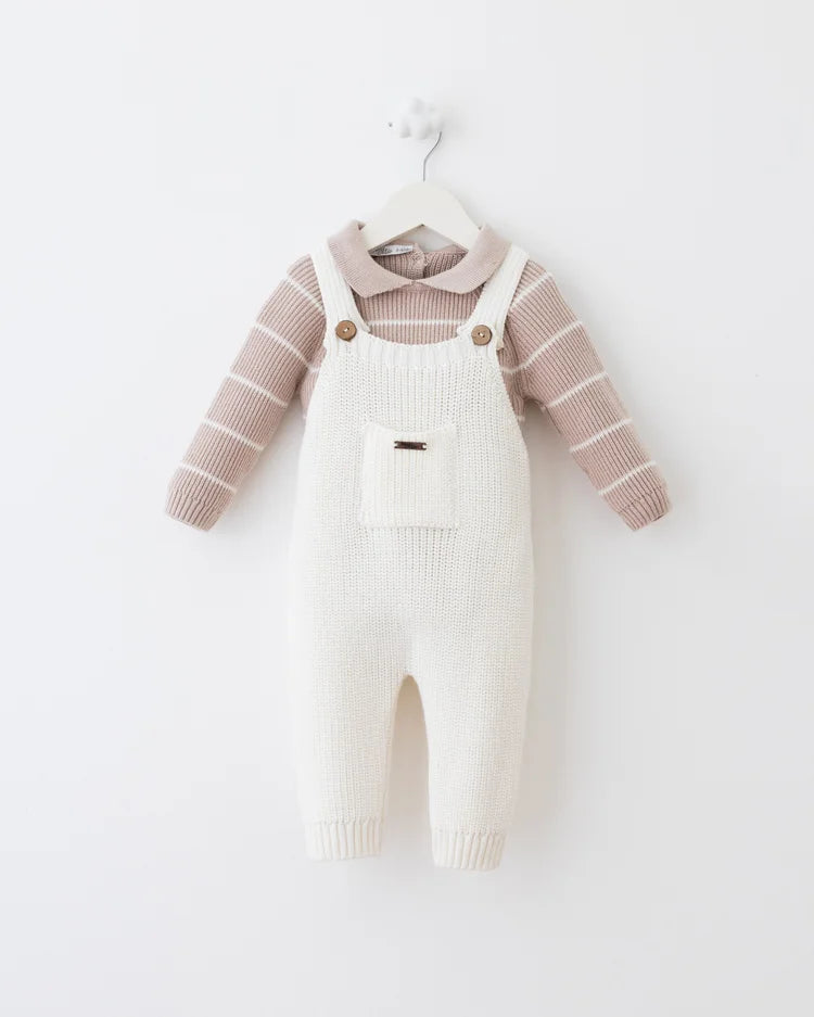 Baby Knit 2-Piece Set – Cream & Beige Stripes